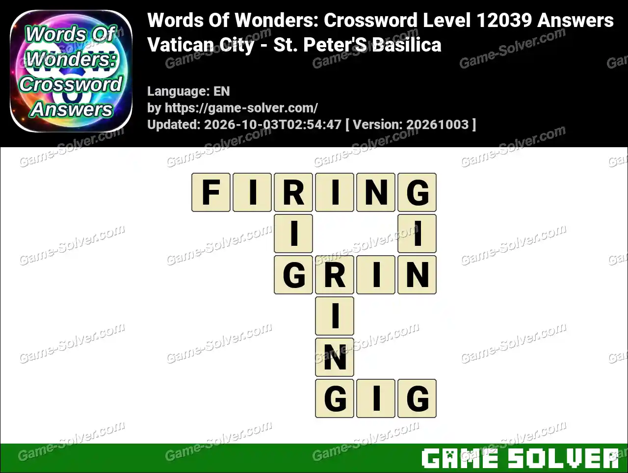 Words Of Wonders: Crossword Level 12039 Answers – Vatican City – St. Peter’S Basilica
